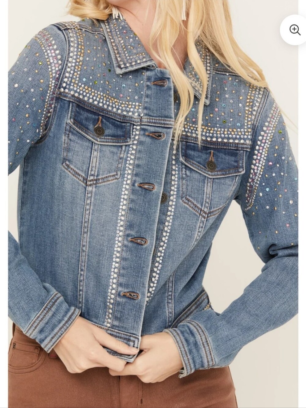 Idyllwind Light Blue Studded Denim Jacket Size Large